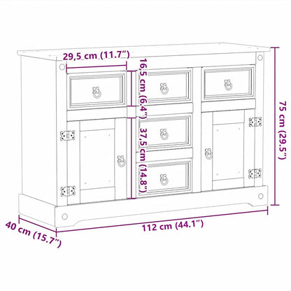 vidaXL Sideboard "Corona" 112x40x75 cm Solid Wood Pine
