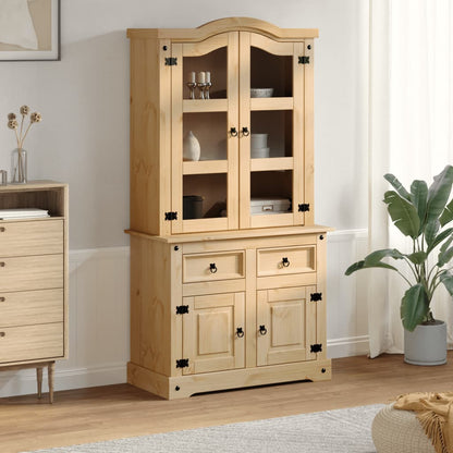 vidaXL Glass Display Cabinet "Corona" 100x48,5x179 cm Solid Wood Pine