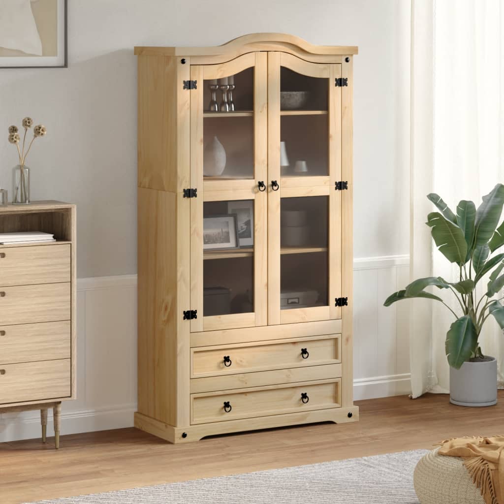 vidaXL Glass Display Cabinet "Corona" 99x43x187 cm Solid Wood Pine