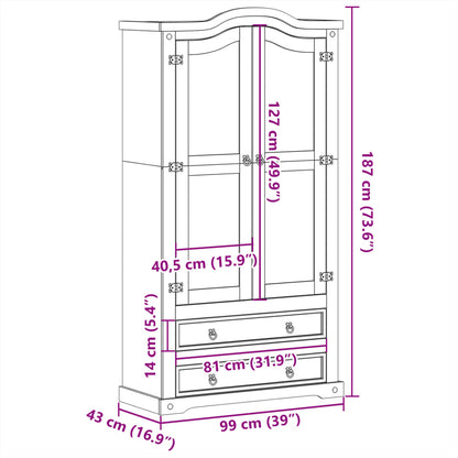 vidaXL Glass Display Cabinet "Corona" 99x43x187 cm Solid Wood Pine