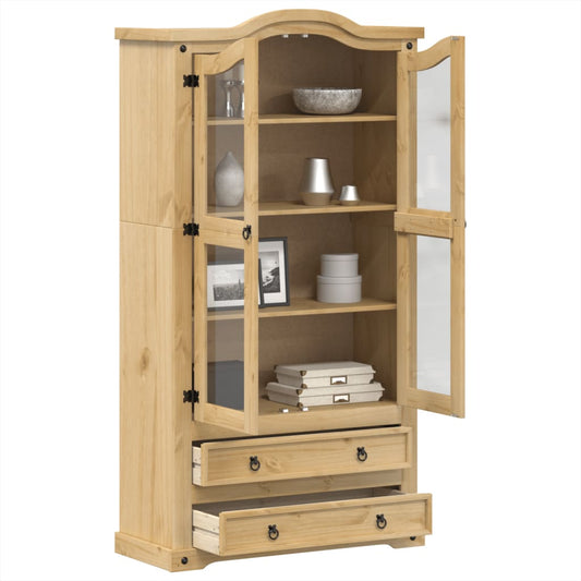 vidaXL Glass Display Cabinet "Corona" 99x43x187 cm Solid Wood Pine