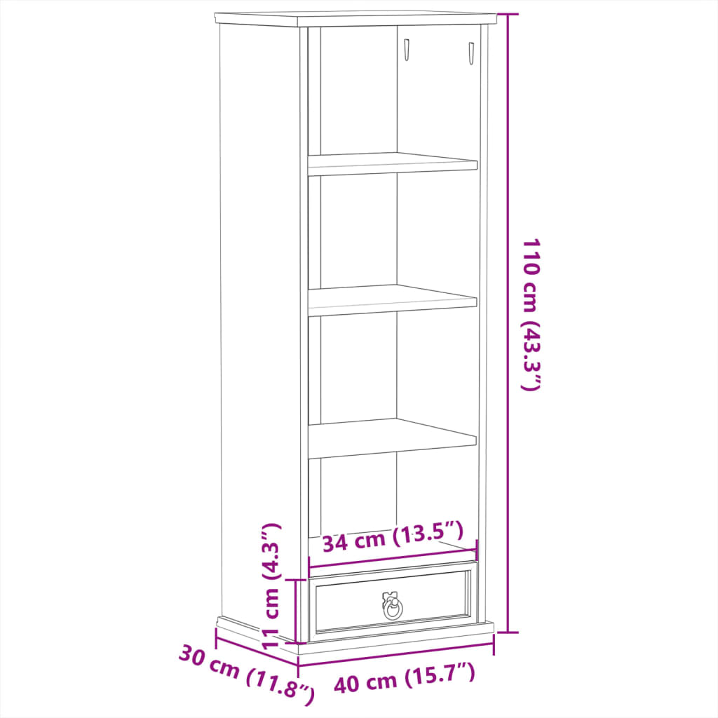 vidaXL CD Cabinet Corona 40x30x110 cm Solid Wood Pine