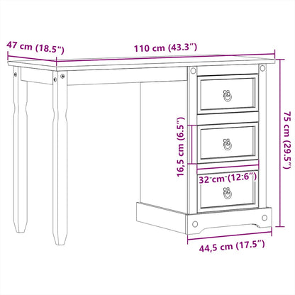 vidaXL Dressing Table Corona 110x47x75 cm Solid Wood Pine