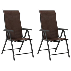 vidaXL Folding Garden Chairs 2 pcs Brown Poly Rattan