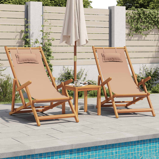 vidaXL Folding Chairs 2 pcs Taupe Fabric and Solid Wood