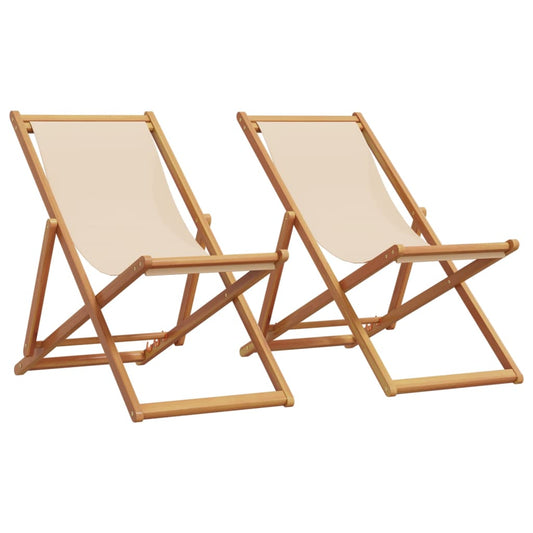 vidaXL Folding Chairs 2 pcs Beige Fabric and Solid Wood