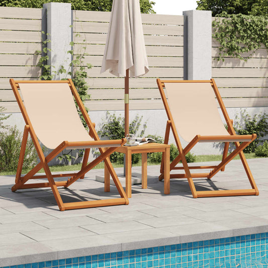 vidaXL Folding Chairs 2 pcs Beige Fabric and Solid Wood
