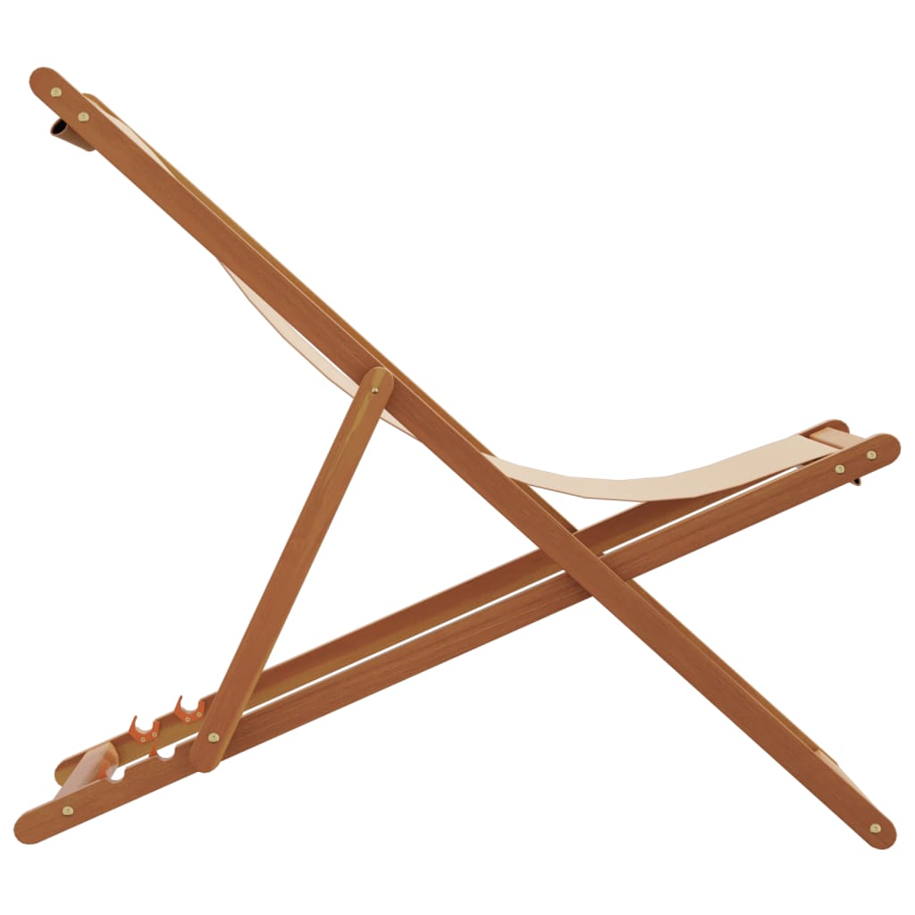 vidaXL Folding Beach Chairs 2 pcs Beige Fabric and Solid Wood