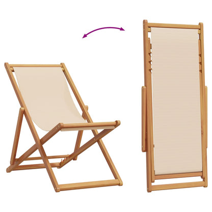 vidaXL Folding Beach Chairs 2 pcs Beige Fabric and Solid Wood