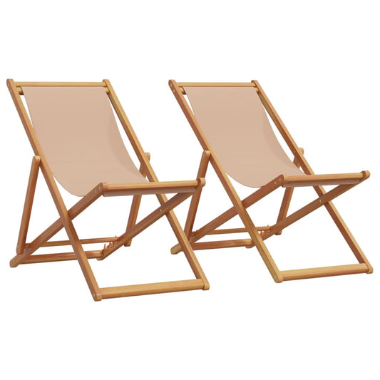 vidaXL Folding Chairs 2 pcs Taupe Fabric and Solid Wood