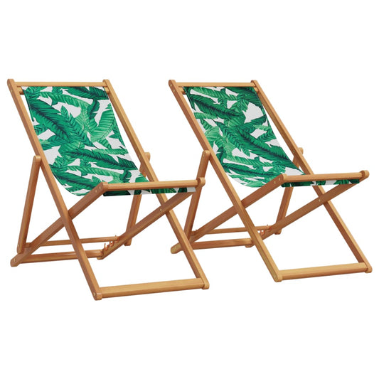 vidaXL Folding Chairs 2 pcs Leaf Pattern Fabric and Solid Wood