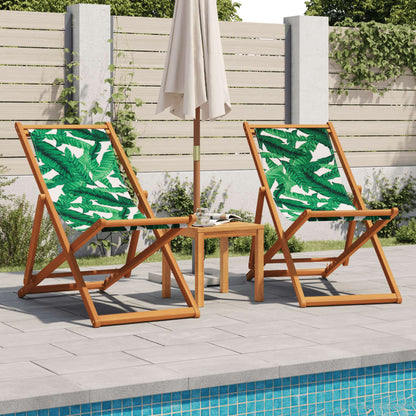 vidaXL Folding Beach Chairs 2 pcs Leaf Pattern Fabric and Solid Wood