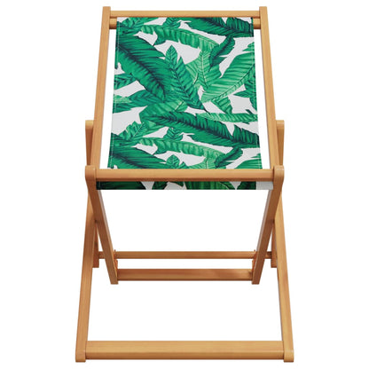 vidaXL Folding Beach Chairs 2 pcs Leaf Pattern Fabric and Solid Wood