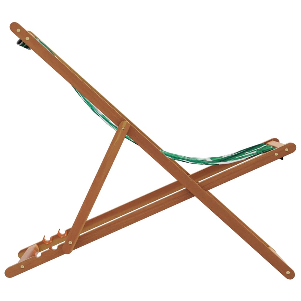 vidaXL Folding Beach Chairs 2 pcs Leaf Pattern Fabric and Solid Wood