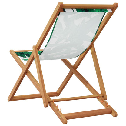 vidaXL Folding Beach Chairs 2 pcs Leaf Pattern Fabric and Solid Wood