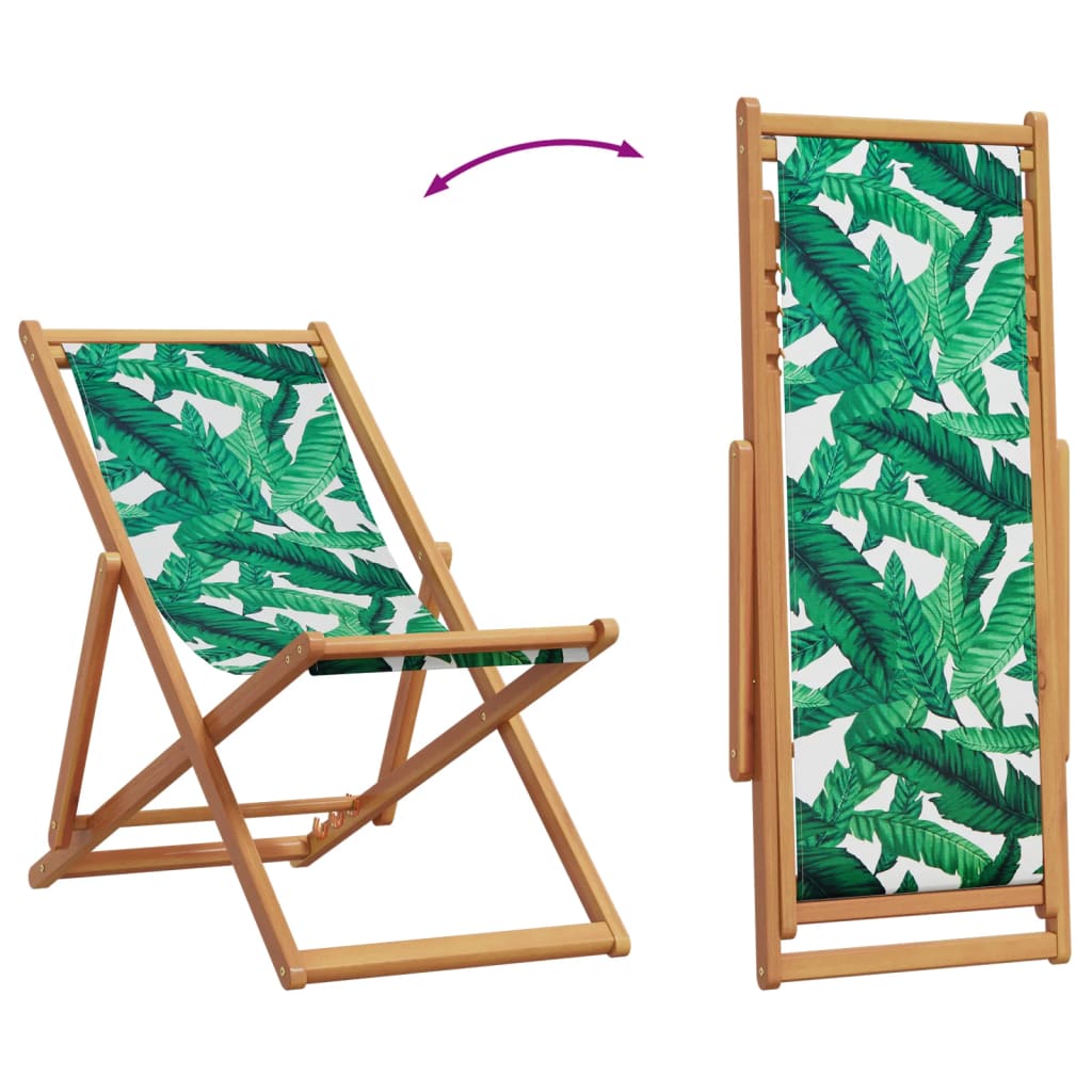 vidaXL Folding Beach Chairs 2 pcs Leaf Pattern Fabric and Solid Wood