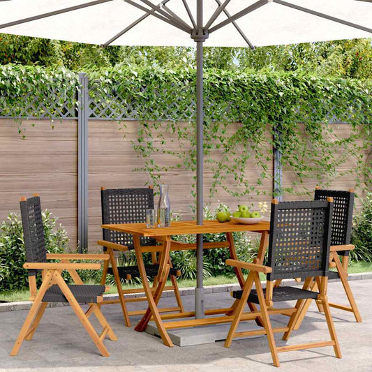 vidaXL Reclining Folding Chairs 4 pcs Black Poly Rattan and Solid Wood