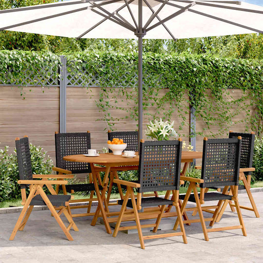 vidaXL Reclining Folding Chairs 6 pcs Black Poly Rattan and Solid Wood