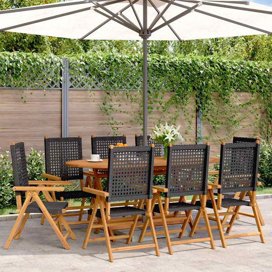 vidaXL Reclining Folding Chairs 8 pcs Black Poly Rattan and Solid Wood