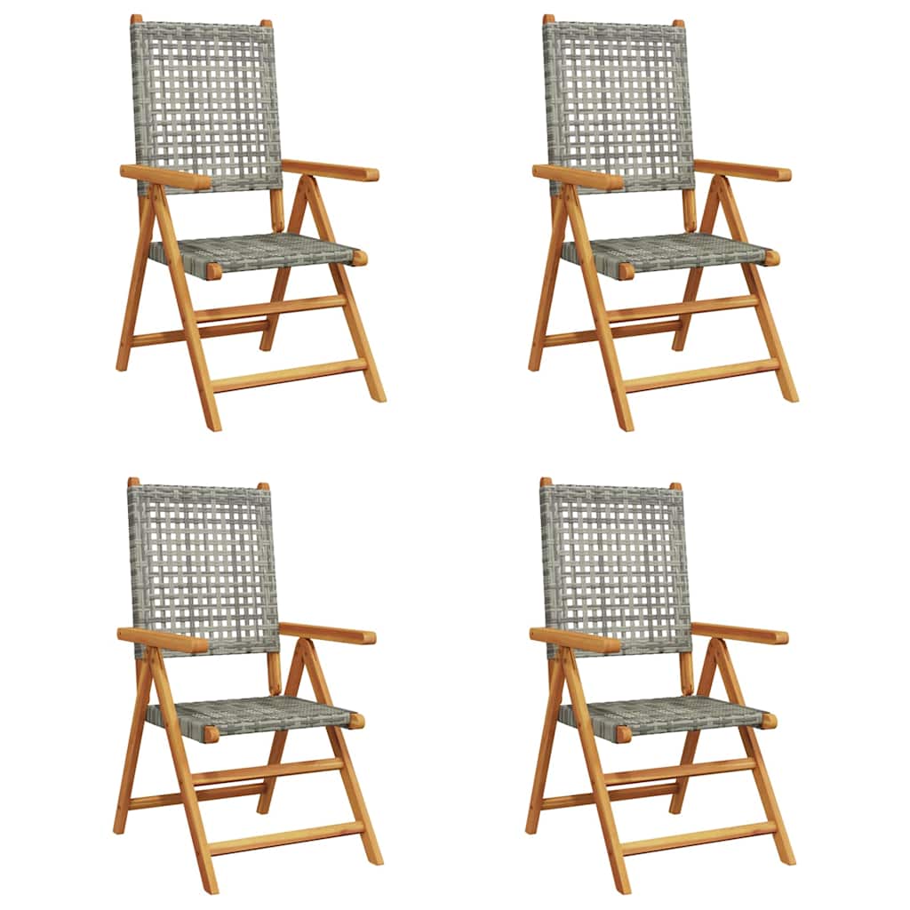 vidaXL Reclining Folding Chairs 4 pcs Grey Poly Rattan and Solid Wood