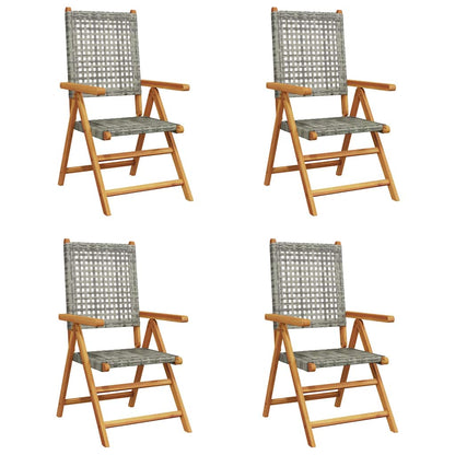 vidaXL Reclining Folding Chairs 4 pcs Grey Poly Rattan and Solid Wood