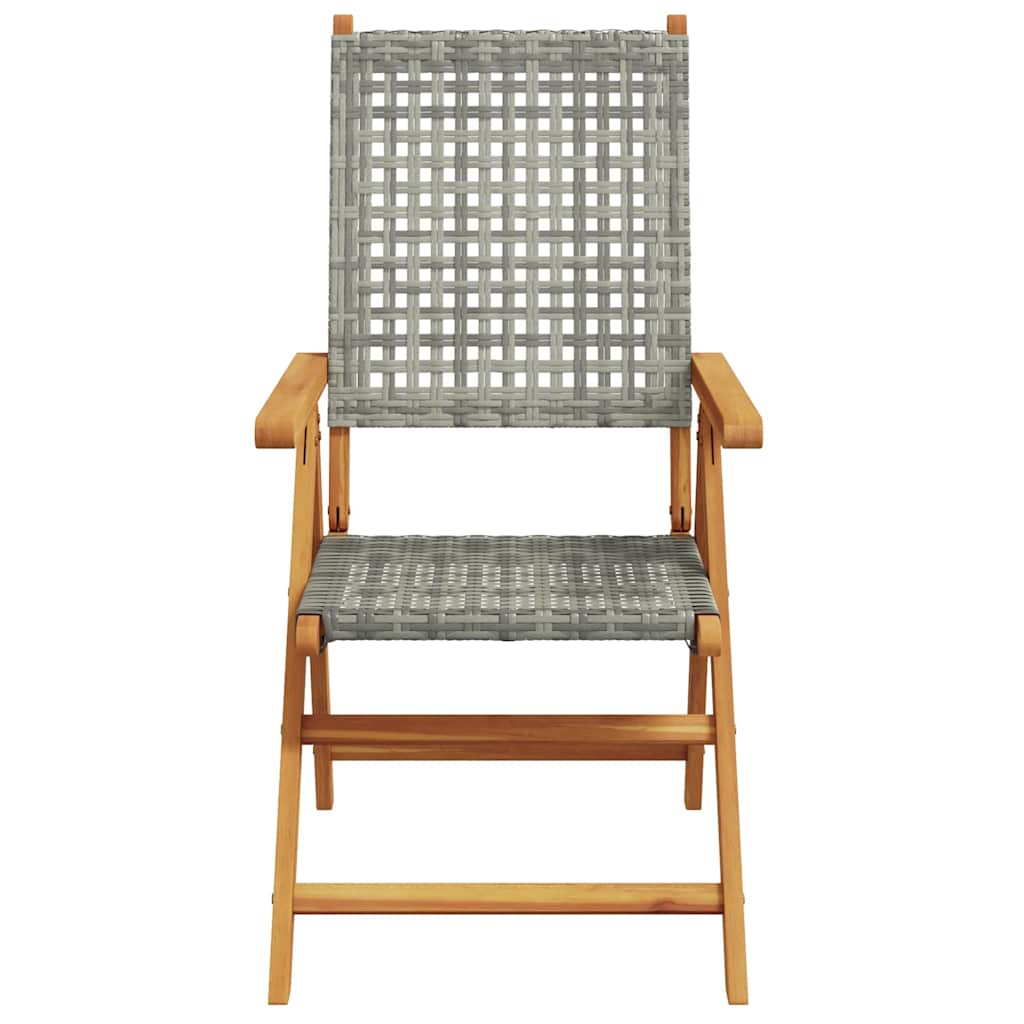 vidaXL Reclining Folding Chairs 4 pcs Grey Poly Rattan and Solid Wood