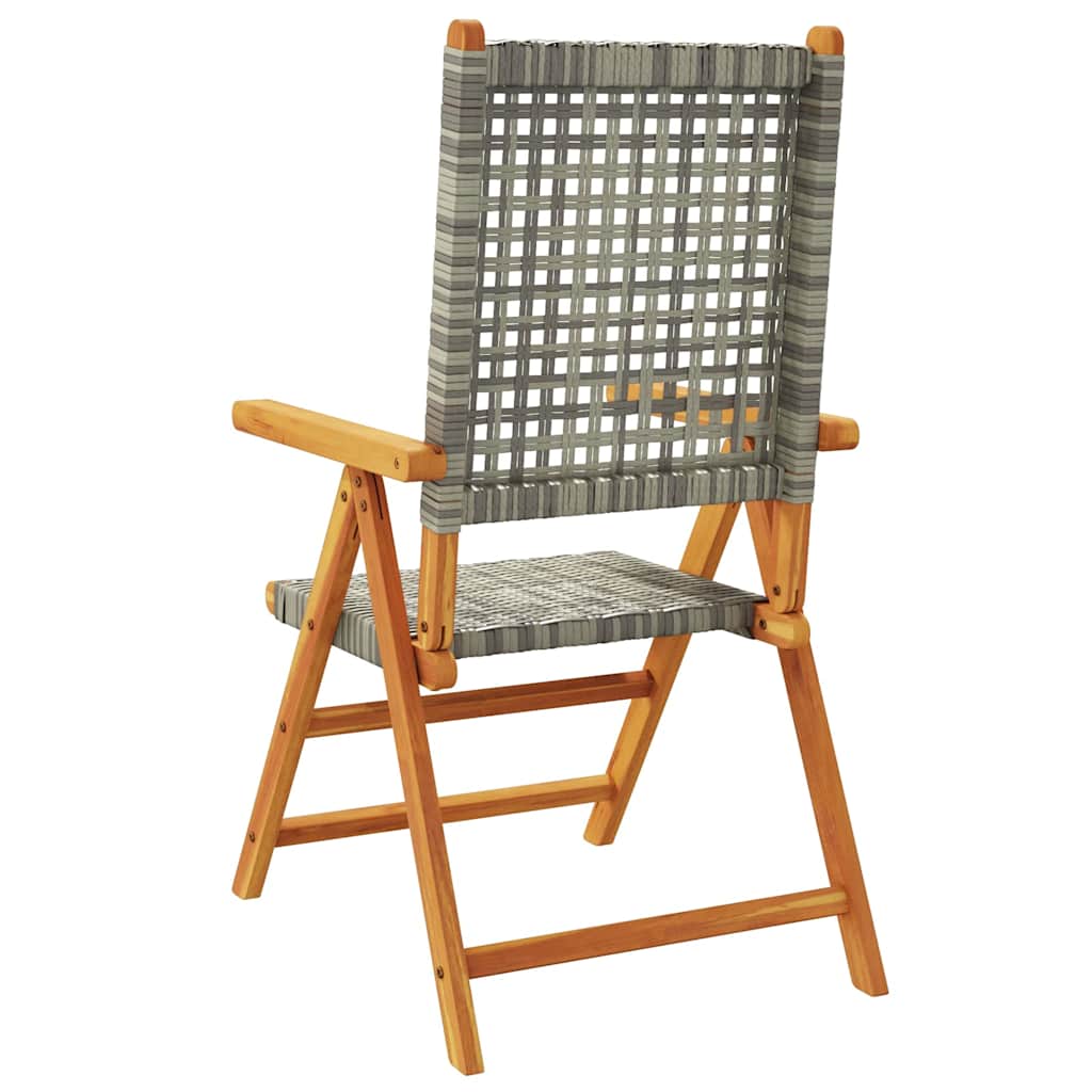 vidaXL Reclining Folding Chairs 4 pcs Grey Poly Rattan and Solid Wood