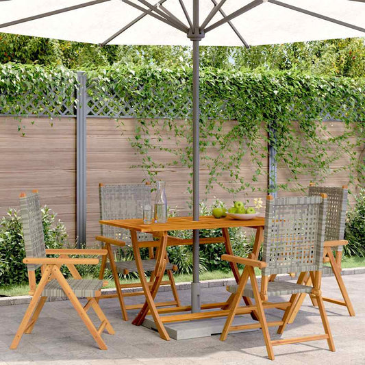 vidaXL Reclining Folding Chairs 4 pcs Grey Poly Rattan and Solid Wood