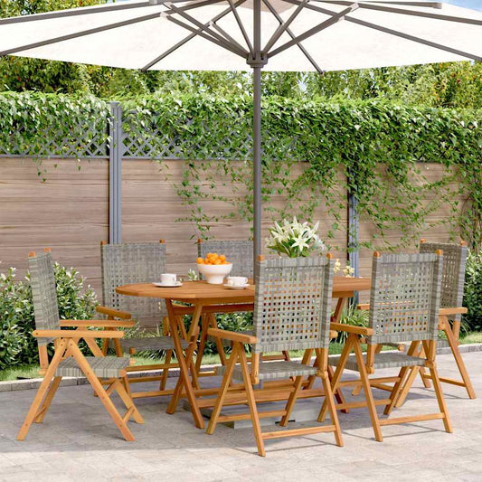vidaXL Reclining Folding Chairs 6 pcs Grey Poly Rattan and Solid Wood