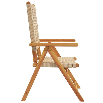 vidaXL Reclining Folding Chairs 4 pcs Beige Poly Rattan and Solid Wood