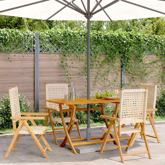 vidaXL Reclining Folding Chairs 4 pcs Beige Poly Rattan and Solid Wood