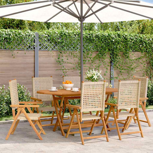 vidaXL Reclining Folding Chairs 6 pcs Beige Poly Rattan and Solid Wood