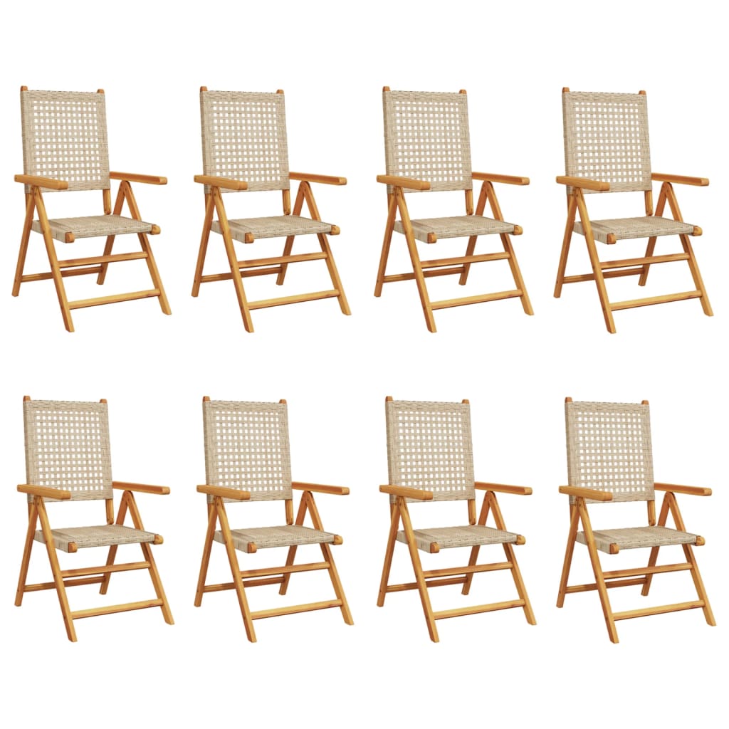 vidaXL Reclining Garden Chairs 8 pcs Beige Poly Rattan and Solid Wood