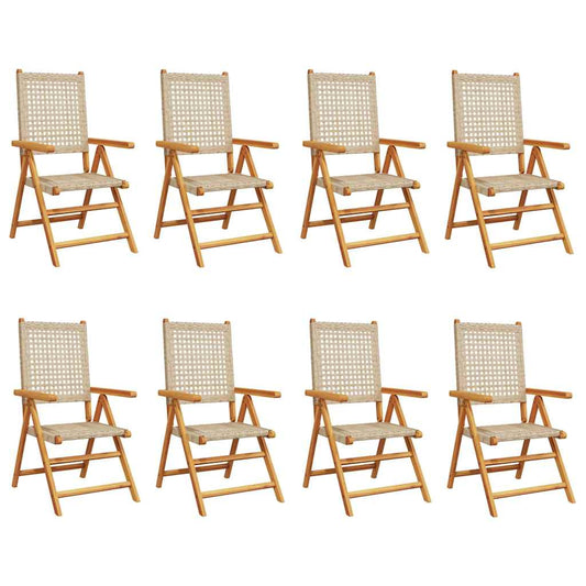 vidaXL Reclining Folding Chairs 8 pcs Beige Poly Rattan and Solid Wood