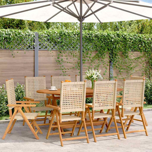 vidaXL Reclining Folding Chairs 8 pcs Beige Poly Rattan and Solid Wood