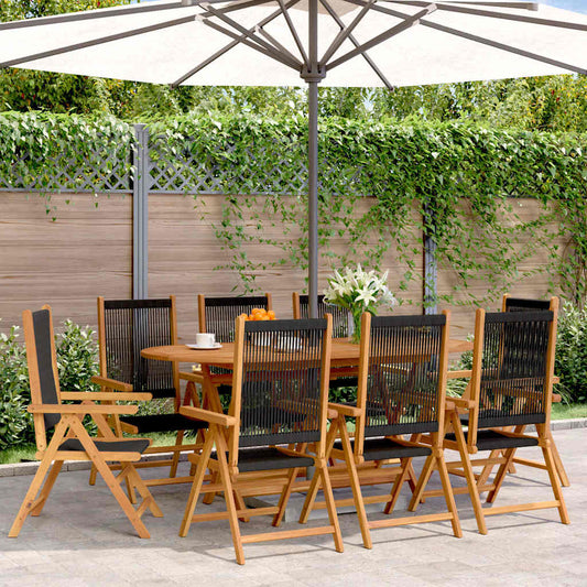 vidaXL Reclining Folding Chairs 8 pcs Black Solid Wood Acacia