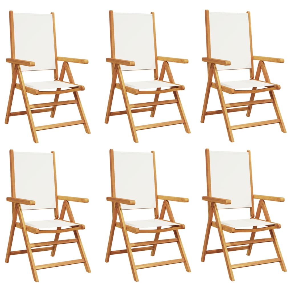 vidaXL Reclining Garden Chairs 6 pcs Cream White Fabric and Solid Wood
