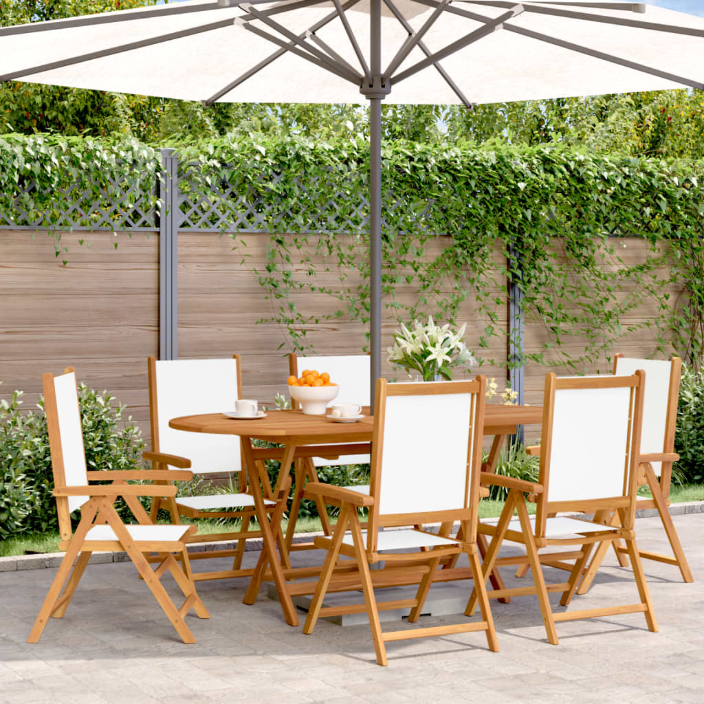 vidaXL Reclining Garden Chairs 6 pcs Cream White Fabric and Solid Wood