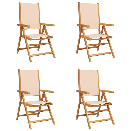 vidaXL Reclining Garden Chairs 4 pcs Beige Fabric and Solid Wood