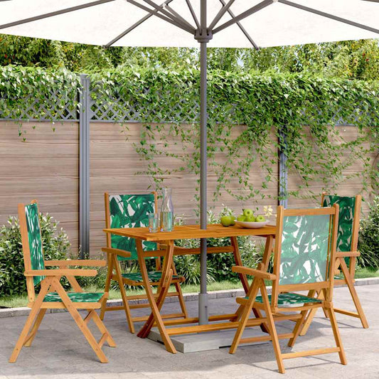 vidaXL Reclining Folding Chairs 4 pcs Green Fabric and Solid Wood