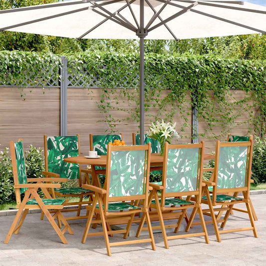 vidaXL Reclining Folding Chairs 8 pcs Green Fabric and Solid Wood