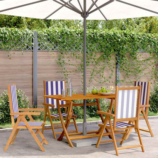 vidaXL Reclining Folding Chairs 4 pcs Blue and White Fabric&Solid Wood