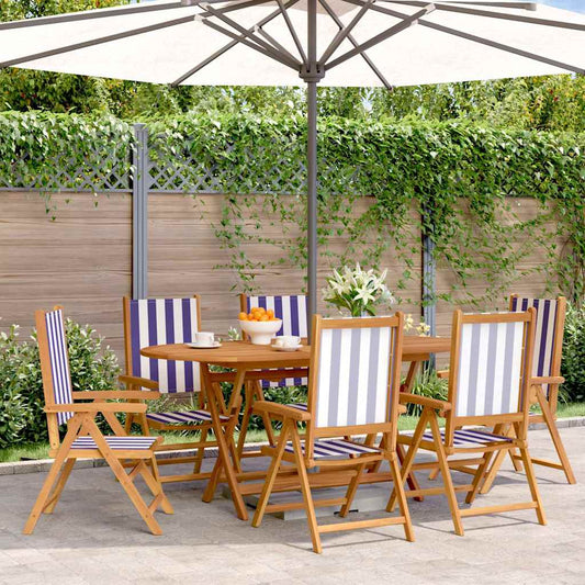 vidaXL Reclining Folding Chairs 6 pcs Blue and White Fabric&Solid Wood