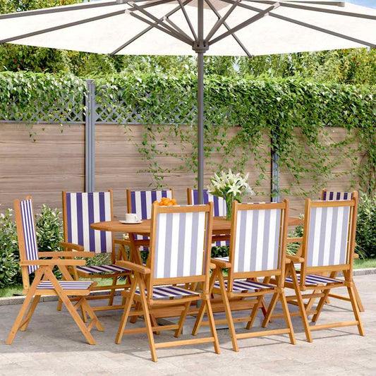 vidaXL Reclining Folding Chairs 8 pcs Blue and White Fabric&Solid Wood