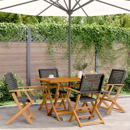 vidaXL Folding Chairs 4 pcs Black Poly Rattan and Solid Wood
