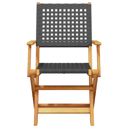 vidaXL Folding Garden Chairs 6 pcs Black Poly Rattan and Solid Wood
