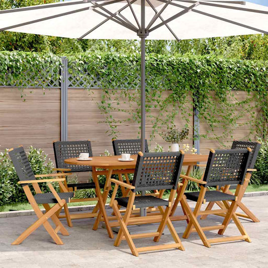vidaXL Folding Chairs 6 pcs Black Poly Rattan and Solid Wood