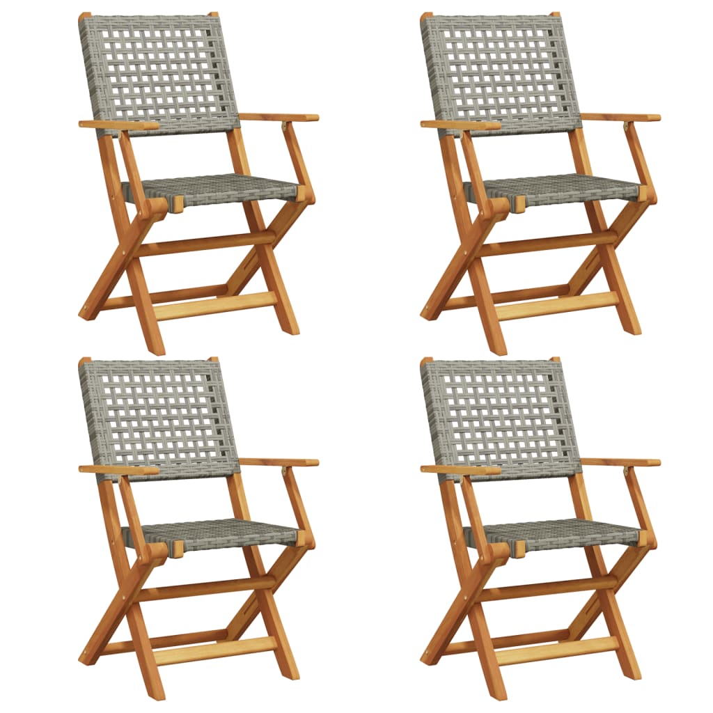 vidaXL Folding Garden Chairs 4 pcs Grey Poly Rattan and Solid Wood