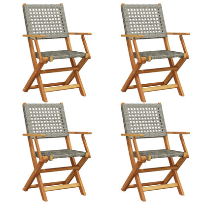 vidaXL Folding Garden Chairs 4 pcs Grey Poly Rattan and Solid Wood
