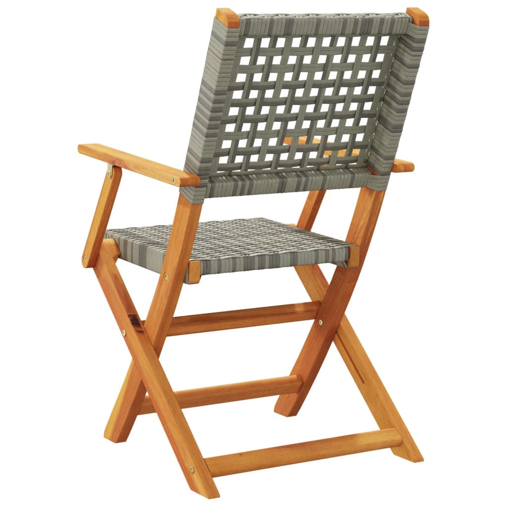 vidaXL Folding Garden Chairs 4 pcs Grey Poly Rattan and Solid Wood